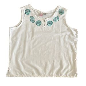 American Weekend 100% Cotton Seashells Applique White tank Top  Plus Size 24W